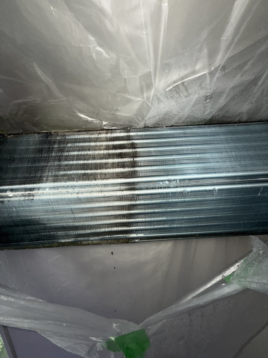 熱交換器：右だけ洗浄した左右比較